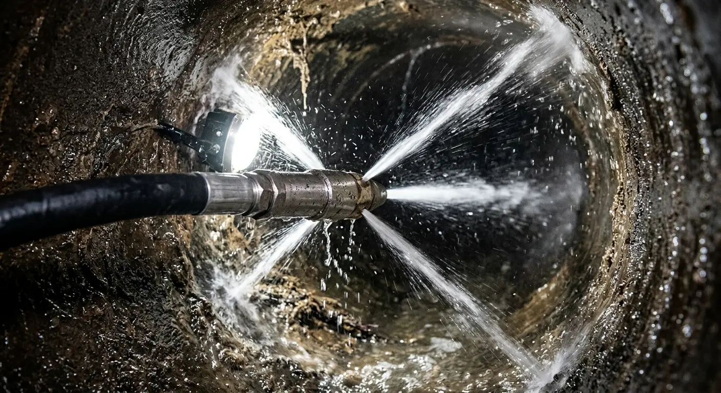 High-pressure hydro jetting nozzle cleaning sewer pipe for Storm Drain Cleaning in Delhi